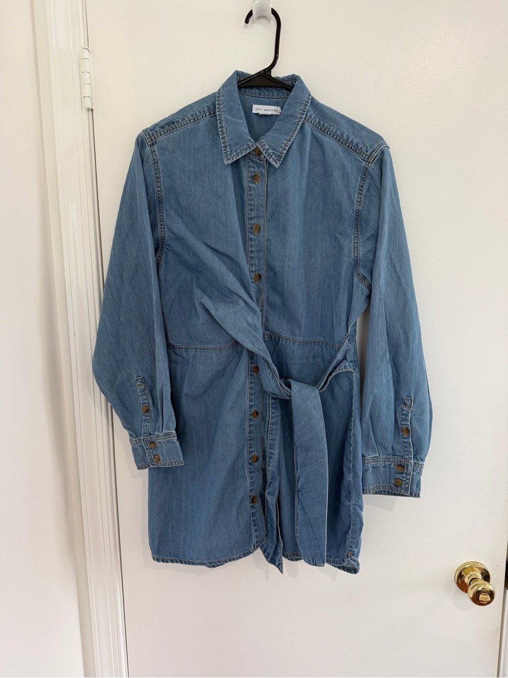 Good American Denim Shirt Dress Mini Blue Long Sleeve Chic Quiet Luxury Medium